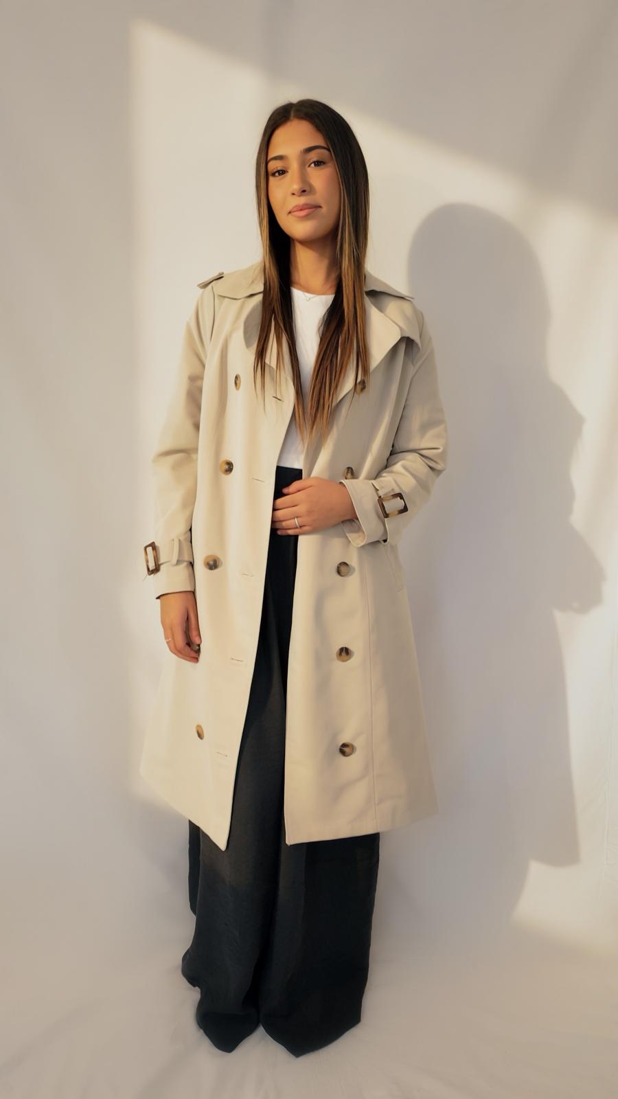 Trench beige AZEL Paris, longueur sous le genou